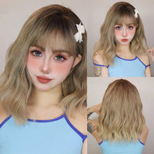 将图片加载到图库查看器,Short Wavy Wine Red Synthetic Wigs for Women Curly Lolita Wigs With Bangs Shoulder Length Wigs Natural Looking Daily Cosplay