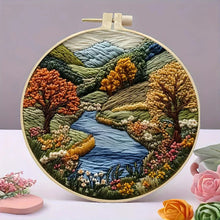 Load image into Gallery viewer, Beginners Hand Embroidery Kit - Mountain & Moon Landscape with Fabric & Threads