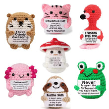 Load image into Gallery viewer, Funny Crochet Positive Inspirational Emotional Support Owl Doll Home Room Decoration Handmade Knitted Owl Desktop Ornament Gift