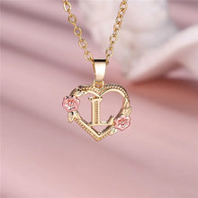 Load image into Gallery viewer, Female A-Z Letter Flower Pendant Necklace Yellow Gold Color Wedding Jewelry Gift For Women
