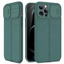 Load image into Gallery viewer, Luxury Leather Black Shockproof Phone Case on For iPhone 13 12 11 14 Pro Max XR X XSMax 14 Case Camera Lens Protection Soft Back Cover Thin Shockproof Case with Slide Camera Case for iPhone