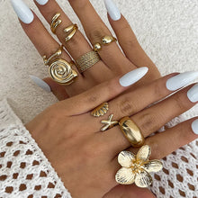 将图片加载到图库查看器,Ingemark 8Pcs/Set Vintage Metal Petal Flower Water Drop Open Rings for Women Trend 2025 Goth Geometric Ring Daily Jewelry Gift