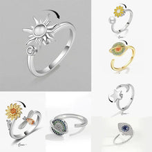 Load image into Gallery viewer, Anti-Stress Spinner Ring for Women – 18K Gold Plated Stainless Steel Fidget Ring with Sunflower & Star Design, Anxiety Relief Jewelry Gift