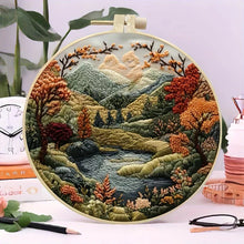 Load image into Gallery viewer, Beginners Hand Embroidery Kit - Mountain & Moon Landscape with Fabric & Threads