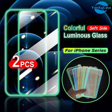 Load image into Gallery viewer, 2Pcs Luminous Protective Glass For iPhone 14 13 12 11 Pro Max X XR XS Screen Protector For 7 8 6 Plus SE3 Glowing Tempered Glass Luminous Glowing Tempered Glass Screen Protector for iPhone