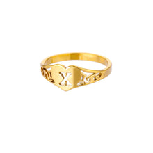 Load image into Gallery viewer, Fashion Hollow Initial Letter Heart Rings For Women Gold Color Stainless Steel A-Z Letter Ring Aesthetic Wedding Jewelry Gift