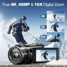 将图片加载到图库查看器,NBD 4K HD&48MP Camcorder Video Camera With Wi-Fi & App Control,Video Recorder with 3X Battery Life, 16X Zoom, 270° IPS Screen