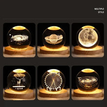Load image into Gallery viewer, Kids LED Crystal Ball Lamp – 3D Moon & Galaxy Table Decor Toy