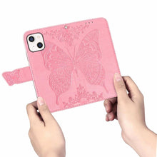 Load image into Gallery viewer, Luxury Pink Butterfly Flower Wallet Flip Case For iPhone 14 Pro Max 13 12 Classic Simple Leather Wallet Case with Card Holder Kickstand Wrist Strap Flip Cover for iPhone