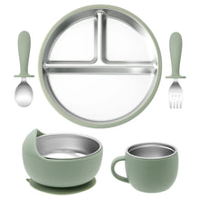 Load image into Gallery viewer, 5PCS Baby Feeding Set Stainless Steel Plates with Silicone Sucker