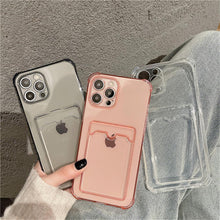 将图片加载到图库查看器,Transparent Card Slot Holder Case for iPhone 13 11 12 14 Pro Max Mini Clear Shockproof Soft Wallet Cover Clear Phone Case with Card Holder Slim Protective Soft Shock Absorbing Case with Card Holder