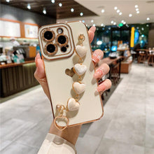 Load image into Gallery viewer, Luxury Mini Heart Shaped Love Bracelet Strap Phone Case Case with Chain Luxury Sparkle Love-Hearts Case with Strap Bracelet Slim Soft Protective Girly Cover For iPhone 11 12 13 14 Pro Max X XR XS Nice Heart Frame On 7 8 Plus SE Chain Phone Cover