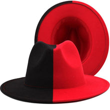 Load image into Gallery viewer, Black White Modern Unisex Fedora Hat Women Unisex Wide Brim Party Cowboy Cap Men Gentleman Wedding Hat Two Colors Fedora Hat Solid Color Wide Brim Winter Autumn Hat