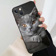 将图片加载到图库查看器,Beautiful Grey British Shorthair Cat Case For iPhone 12 13 Mini 13 11 12 14 Pro Max XS X XR 6S 7 8 Plus SE 2020 Silicone Cover Silicone Soft Black Moon Smooth Print Design