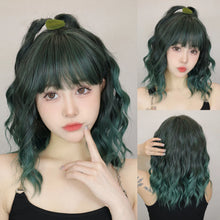 将图片加载到图库查看器,Short Wavy Wine Red Synthetic Wigs for Women Curly Lolita Wigs With Bangs Shoulder Length Wigs Natural Looking Daily Cosplay