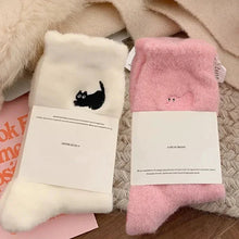将图片加载到图库查看器,3Pairs Premium Feel Cute Cat Cozy Hairy Mink Velvet Socks Autumn Winter Hosiery Thickened Plush Warm Sleep Home Fluffy Socks