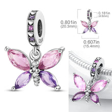 Load image into Gallery viewer, 925 Sterling Silver Pink Butterfly & Luminous Firefly Charm – Dangle Bead for Bracelet or Necklace | Elegant DIY Jewelry Gift for Women
