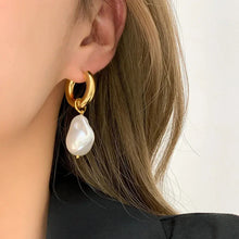 Load image into Gallery viewer, Vintage Circle Drop Earrings β Baroque Pearl Gold Earclips for Women