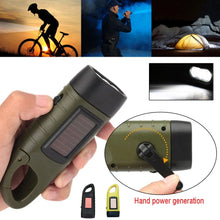 Load image into Gallery viewer, Portable LED Flashlight Tent Light Hand Crank Dynamo Solar Power Torch for Outdoor Camping Hiking Long-range Emergency Lantern