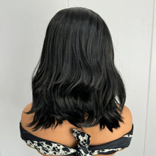 将图片加载到图库查看器,Short Wavy Black Curly Bob Wigs for Women Synthetic Free Part Shoulder Length Short Body Wave Glueless 13X4 Lace Front wigs