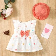 Load image into Gallery viewer, Baby Girl Summer Dress Set (0–9M) – Love Print Sleeveless Dress with Matching Hat