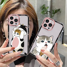 将图片加载到图库查看器,Cute Cat Phone Case For Iphone 11 12 13 Mini Pro Max 14 Pro Max Case Shell Cartoon Patterned Case Cover Soft Clear Cover Flexible Ultra Slim Anti-scratch Bumper Protective Cover For Iphone