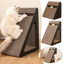 Load image into Gallery viewer, 2-in-1 Cat Scratcher Triangle Toy with Spinning Balls – Sturdy Corrugated Cardboard Anti-Scratch Board for Stress Relief & Indoor Play