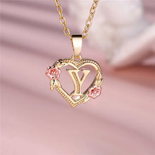 Load image into Gallery viewer, Female A-Z Letter Flower Pendant Necklace Yellow Gold Color Wedding Jewelry Gift For Women