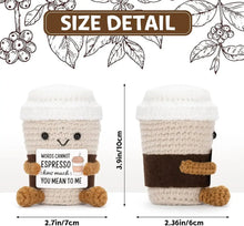 将图片加载到图库查看器,Funny Crochet Emotional Support Coffee Doll With Card Desktop Ornament Handmade Knitted Coffee Dolls Christmas Gifts Home Decor