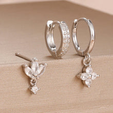 Load image into Gallery viewer, 3PCS Zircon Flower Dangle Earrings – Orange & Blue Stainless Steel Set
