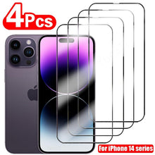 Load image into Gallery viewer, 4Pcs Full Cover Protective Glass For iPhone 14 11 12 13 Pro Max Screen Protector For iPhone X XR Xs Max Tempered Glass Film 9H Tempered Glass Film Case-Friendly Screen Protector For iPhone
