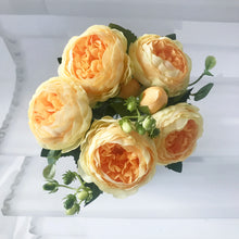 Load image into Gallery viewer, 30cm Rose Pink Silk Peony Artificial Flowers Bouquet 5 Big Head and 4 Bud Cheap Fake Flowers for Home Wedding Decoration indoor