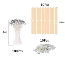 Load image into Gallery viewer, 120Pcs Waxed Cotton Candle Wicks with Stand Original Smokeless Candle Wick for DIY Candle Silicone Mold Candle Making Supplies
