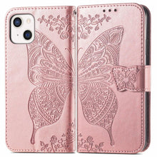 Load image into Gallery viewer, Luxury Pink Butterfly Flower Wallet Flip Case For iPhone 14 Pro Max 13 12 Classic Simple Leather Wallet Case with Card Holder Kickstand Wrist Strap Flip Cover for iPhone