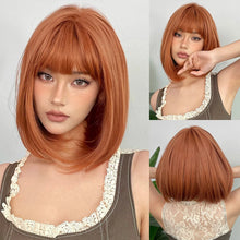 Load image into Gallery viewer, Short Straight Bob Wigs for Women Black Brown Synthetic Natural Hair Wig with Bangs Heat Resistant Cosplay Daily Use Hair