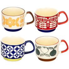 Load image into Gallery viewer, Japanese Flower Coffee Mug Set – Retro Ceramic Cup