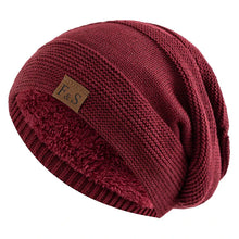 将图片加载到图库查看器,New Unisex Slouchy Winter Hats Add Fur Lined Men And Women Warm Beanie Cap Casual Label Decor Winter Knitted Hats