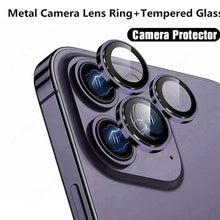 Load image into Gallery viewer, 9H Tempered Glass Camera Cover Screen Protector Metal Ring Decoration Accessories For iPhone 14 13 Pro Max Metal Camera Lens Ring Glass Camera Lens Protectors for iPhone 14 13mini 13pro 14plus 14pro Camera Film