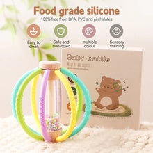 Load image into Gallery viewer, Wooden Rain Drum Baby Rattle Silicone Teether Toy
