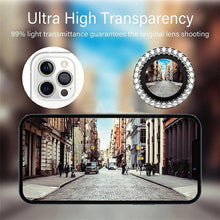 将图片加载到图库查看器,Glitter Diamond Rhinestones Metal Ring Camera Tempered Glass For iPhone 11 12 13 14 Pro Max Mini Plus Lens Protector Full Cover 9H Tempered Glass Camera Lens Protector Metal Single Ring Full Coverage Camera Lens Protector
