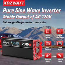Load image into Gallery viewer, 2000W Pure Sine Wave Power Inverter Transformers DC 12V To AC 120V with USB Type-C LCD Display For Vehicles,RV,Solar Panel,Camp