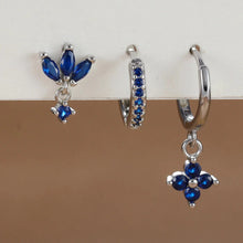 Load image into Gallery viewer, 3PCS Zircon Flower Dangle Earrings – Orange & Blue Stainless Steel Set