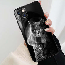 将图片加载到图库查看器,Beautiful Grey British Shorthair Cat Case For iPhone 12 13 Mini 13 11 12 14 Pro Max XS X XR 6S 7 8 Plus SE 2020 Silicone Cover Silicone Soft Black Moon Smooth Print Design
