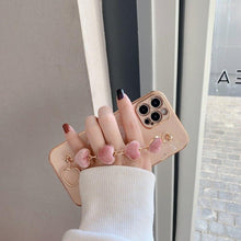Load image into Gallery viewer, Luxury Women Silicone Phone Case Cover With Wrist Chain Bracelet for iPhone Wristband Bracelet Hand Holder Cover for iPhone 13 12 11 Pro Max plating Case Heart Chain Cases for iPhone 7 8 Plus XR XS Max X