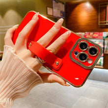 将图片加载到图库查看器,Elegant Adjustable Wrist Strap Hand Band Case For iPhone 12 13 11 14 Pro Max X XS Max XR 14 plus Case with Strap Luxury Plating Gold Bumper Phone Cover Wristband Kickstand Full Body Protective Slim Case Luxury Candy Color Phone Holder Colorful Iphone Case