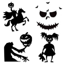 Load image into Gallery viewer, Halloween Door & Window Stickers - Skeleton Hands, Pumpkins, Ghosts, and Witch Hat Decor