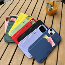 将图片加载到图库查看器,Lightweight Slide Camera Protection Card Holder Wallet Phone Case For iPhone 13 14 Pro Max 12 11 Soft Silicone Cover Soft Skin Silicone Cover Yellow Card Holder Sliding Camera Protection Cover For iPhone