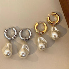 Load image into Gallery viewer, Vintage Circle Drop Earrings β Baroque Pearl Gold Earclips for Women