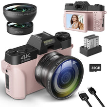 Load image into Gallery viewer, Compact Digital Photography Camera 4K WIFI Webcam Retro Vlog Recorder YouTube 64MP Camcorder 3 Inch Flip Screen Wide Angle Lens
