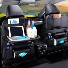 Load image into Gallery viewer, Car Seat Back Organizer with Foldable Table Tray – PU Leather Storage